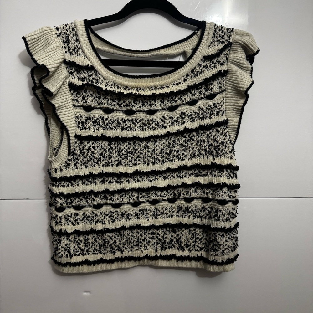 Anthropologie Black and Cream Knit Top